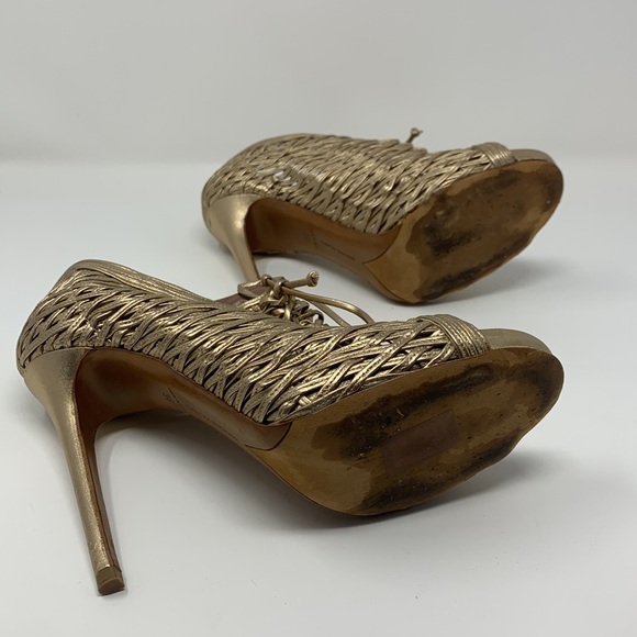 Gold Tabitha Simmons open toe zipper back heels - Picture 5 of 7